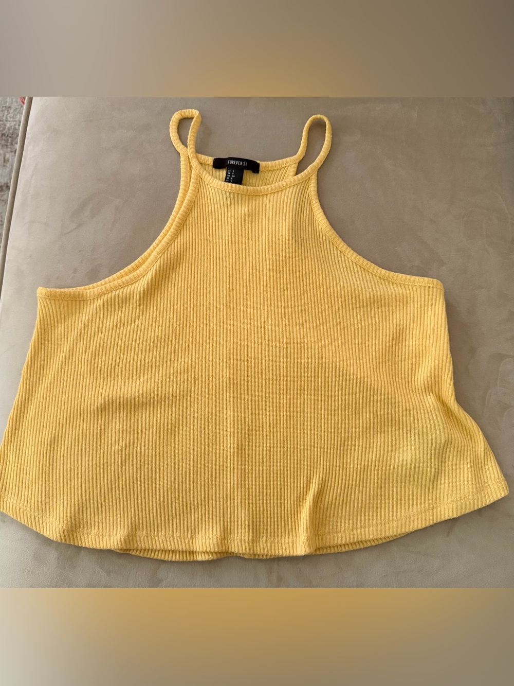 Forever 21 Yellow Ribbed Halter Crop Tank